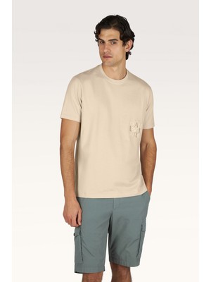 Paul & Shark Erkek Regular Fit Yuvarlak Yakalı Logo Işlemeli Pamuklu Kısa Kollu Bej T-Shirt 26411031A-348