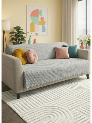 Mariesse Home %100 Bambu Gri Yumuşak Tüylü Koltuk Örtüsü Çok Amaçlı Süngerli Koltuk Örtüsü ( 170X210)