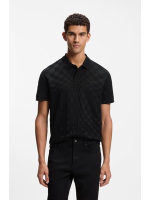 Boss Erkek Kısa Kol Düğme Kapamalı Yaka Desenli Siyah Polo Yaka T-Shirt 50559802-001