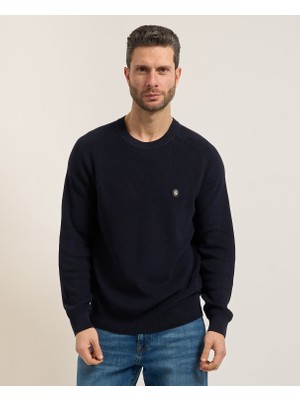 Boss Erkek Normal Kesim Yumuşak Pamuk Örgülü Yuvarlak Yaka Uzun Kollu Lacivert Kazak 50555124-404