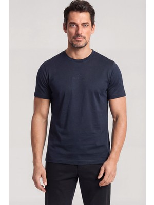 Paul & Shark Erkek Regular Fit Yuvarlak Yakalı Pamuklu Logo Işlemeli Kısa Kollu Lacivert T-Shirt 26411049-013