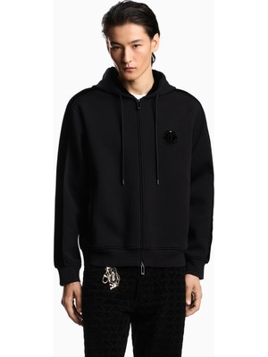 Emporio Armani Erkek Normal Kesim Pamuklu Kapüşonlu Logo Detaylı Uzun Kollu Siyah Sweatshirt EM005002 AF10013-UC001