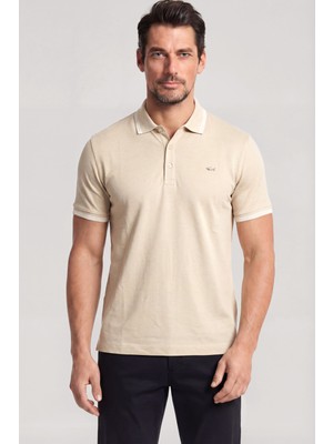 Paul & Shark Erkek Düğme Kapama Kısa Kol %100 Pamuk Bej Polo Yaka T-Shirt 26411256SM-348