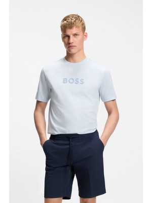 Boss Erkek Pamuklu Bisiklet Yaka Kısa Kollu Mavi T-Shirt 50559361-460