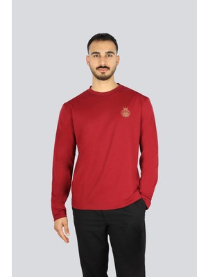 Boss Erkek %100 Pamuklu Yuvarlak Yakalı Logo Baskılı Uzun Kollu Kırmızı T-Shirt 50564302-616