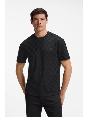 Boss Erkek Yuvarlak Yaka Kısa Kol Tamamı Basklı Regular Fit Siyah T-Shirt 50559821-001