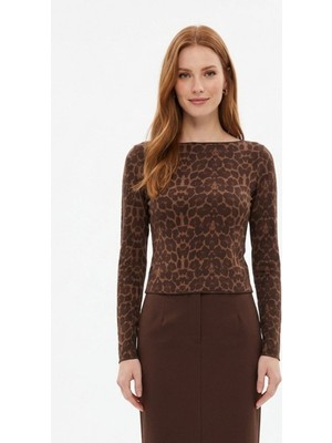 Rays Kahve Uzun Kol Lepoar Desen Bluz 2840