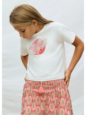 Mayoral Yazlık Kız Çocuk Baskılı Tshirt - Krem
