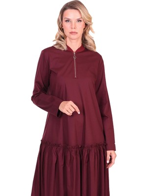 Invee Muhteşem Pamuk Elbise Bordo 6389