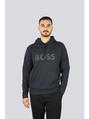 Boss Erkek Regular Fit Kapüşonlu Logo Kabartmalı Uzun Kollu Lacivert Sweatshirt 50555515-402