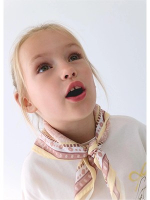 Mayoral Yazlık Kız Çocuk Boyun Fuluarlı Baskılı Tshirt - Krem