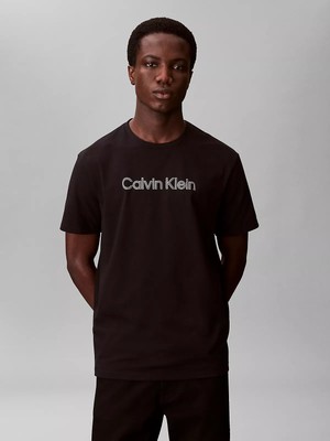 Calvin Klein Erkek Kısa Kol Bisiklet Yaka Calvın Yazı Desenli Pamuklu Siyah T-Shirt LV04LF809G-UB1