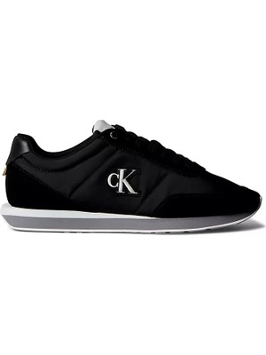 Calvin Klein Erkek Düz Rahat Taban Bağlamalı Ck Yazı Desenli Deri Siyah Sneaker YM0YM01361-01Q