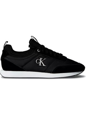 Calvin Klein Erkek Düz Rahat Taban Bağlamalı Ck Yazı Desenli Deri Siyah Sneaker YM0YM01414-BEH
