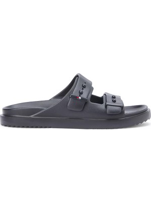 Tommy Hilfiger Erkek Ortopedik Tabanlı Ayarlanabilir Tasarımlı Siyah Terlik FM0FM05757-BDS