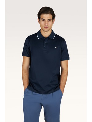 Paul & Shark Erkek Normal Kesim Metalik Logo Etiketli Pamuklu Kısa Kollu Lacivert Polo Yaka T-Shirt 26411246-013