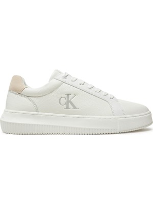 Calvin Klein Erkek Rahat Düz Taban Deri Beyaz Sneaker YM0YM01253-0LD