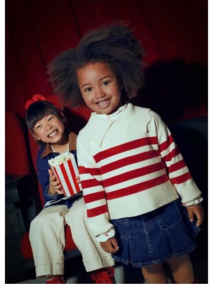 Mayoral Kışlık Kız Çocuk Kırmızı Çizgili Kazak - Krem