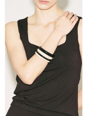 Manuka Akrilik Bileklik Set Siyah-Ekru