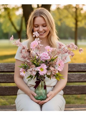 Sedosh Home Vision Cam Vazoda Pudra Papatya Yapay Çiçek Aranjmanı Dekoratif