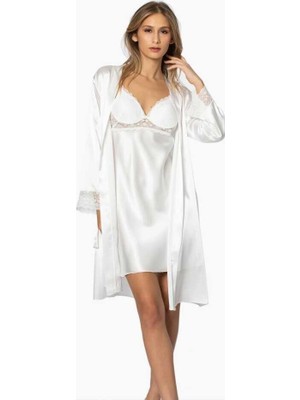 Pierre Cardin Sütyen Kaplı Ekru Sabahlık Gecelik Set 4285