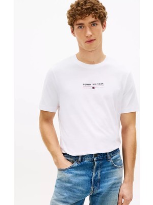 Tommy Hilfiger Erkek Regular Fit Yuvarlak Yakalı Logo Desenli Pamuklu Kısa Kollu Beyaz T-Shirt MW0MW42363-YBR