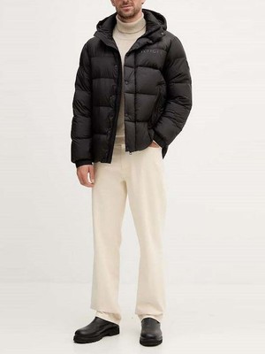 Tommy Hilfiger Erkek Normal Kalıp Kapitone Desenli Kuş Tüyü Dolgulu Isı Yalıtımlı Kapüşonlu Siyah Mont MW0MW40613-BDS