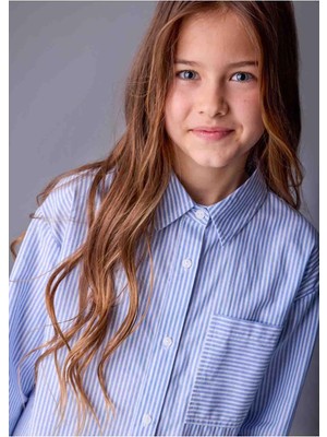 Mayoral Kışlık Kız Çocuk Çizgili Gömlek  - Mavi