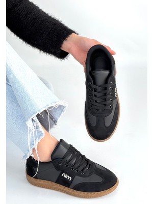 Bluefeet Siyah Cilt Bağcıklı Spor Ayakkabı