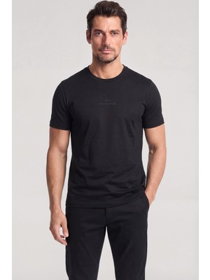 Paul & Shark Erkek Regular Fit Yuvarlak Yakalı Pamuklu Logo Işlemeli Kısa Kollu Siyah T-Shirt 26411049-011