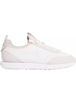 Calvin Klein Erkek Düz Rahat Taban Bağlamalı Ck Yazı Desenli Deri Beyaz Sneaker YM0YM01414-0LD