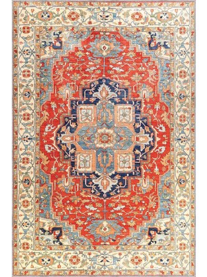 Aren Halı Guilin Klasik Göbekli Polyester ve Pamuklu Kaydırmaz Tabanlı Yıkanabilir Dijital Baskı Halısı