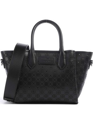 Emporio Armani Kadın Logo Kabartma Desen Fermuar Kapama Kısa Kulp Siyah Omuz Çantası EW002328 AF25207-MC201