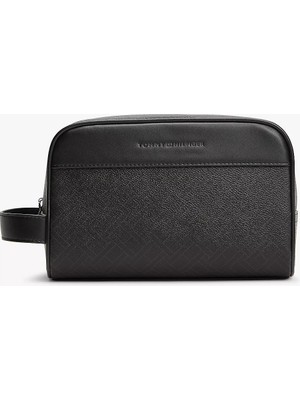 Tommy Hilfiger Erkek Desenli Logo Detaylı Fermuarlı Siyah El Çantası AM0AM14298-BDS