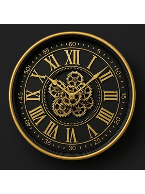 Genel Metal Kasa Hareketli Çarklı Duvar Saati – Büyük Boy 80 Cm, Vintage Mekanizma Tasarım, Sessiz Çalışan Dekoratif Duvar Saati