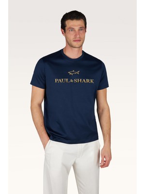Paul & Shark Erkek Regular Fit Yuvarlak Yakalı Logo Işlemeli Pamuklu Kısa Kollu Lacivert-Gold T-Shirt 26411017-13E