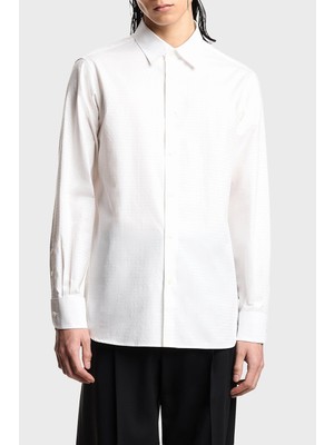 Emporio Armani Erkek Ipek Karışımlı Regular Fit Gömlek Yaka Ekru Gömlek EM001537 AF18123-F0136
