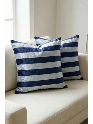 Mefaks Tekstil Çizgili Kırlent Kılıfı 2'li Set | Lacivert Koltuk Yastık Kılıfı 45X45 cm