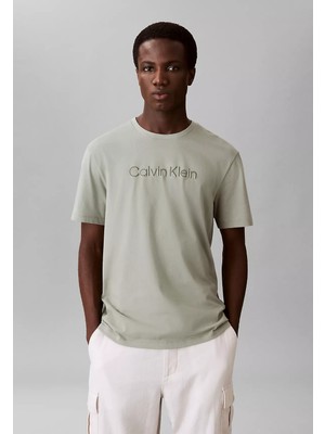 Calvin Klein Erkek Kısa Kol Bisiklet Yaka Calvın Yazı Desenli Pamuklu Gri T-Shirt LV04LF809G-PEZ