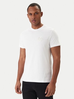 Versace Erkek Normal Kalıp Yuvarlak Yakalı Logo Desenli Kısa Kollu Beyaz T-Shirt 80GAHT03 CJ00T-G03