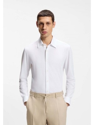 Boss Erkek Düğme Kapamalı Gömlek Yaka Uzun Kollu Beyaz Gömlek 50560706-100