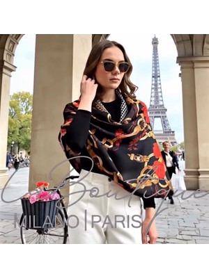 La Boutique Twill Ipek Eşarp Siyah, Kırmızı