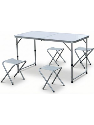 Katlanabilir Alüminyum Kamp Masa 4'lü Tabure Seti