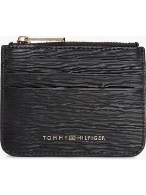 Tommy Hilfiger Kadın Logo Desenli Fermuar Bölmeli Siyah Cüzdan AW0AW18486-BDS