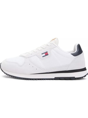 Tommy Hilfiger Erkek Düşük Bilekli Deri Detaylı Nefes Alabilen Tasarımlı Beyaz Sneaker EM0EM01690-0K9