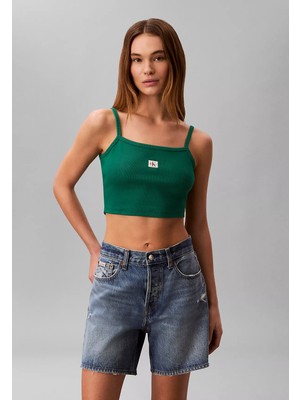 Calvin Klein Kadın Normal Kesim Ip Askılı Ck Logo Etiketli Crop Yeşil T-Shirt LV047F221G-L4G