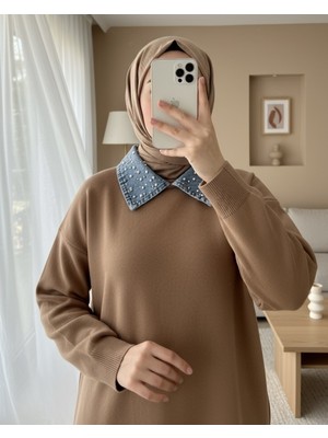 Modamorfo Kot Gömlek Yakalı Triko Takım -Vizon