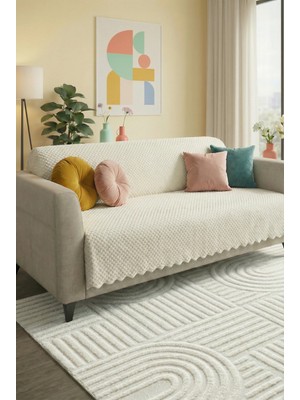 Mariesse Home %100 Bambu Beyaz Yumuşak Tüylü Koltuk Örtüsü Çok Amaçlı Süngerli Koltuk Örtüsü ( 170X210)