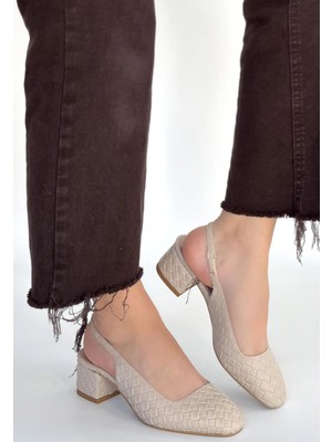 Butik Dier Bej Cilt Topuklu Ayakkabı