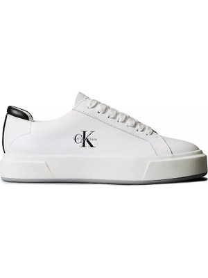 Calvin Klein Kadın Düz Rahat Taban Bağlamalı Ck Yazı Desenli Deri Beyaz Sneaker YW0YW01945-01W